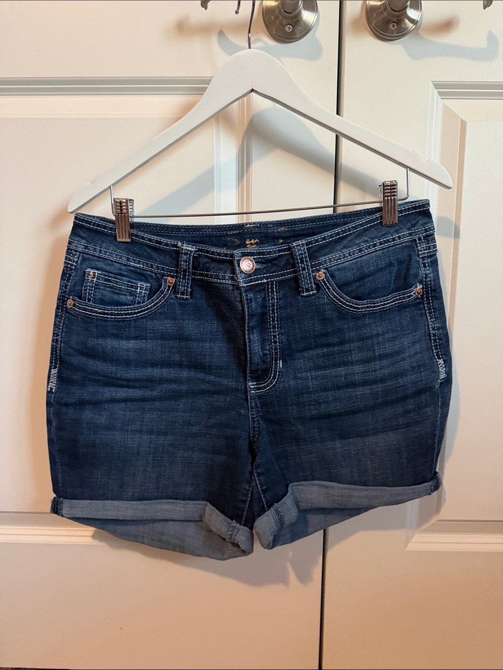 Seven7 Dark Blue Roll-Cuff Denim Shorts